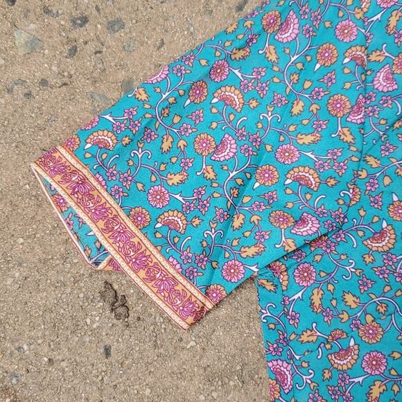 Button up lightweight tiered midi cover up dress colorblock floral multicolor - Picture 12 of 16